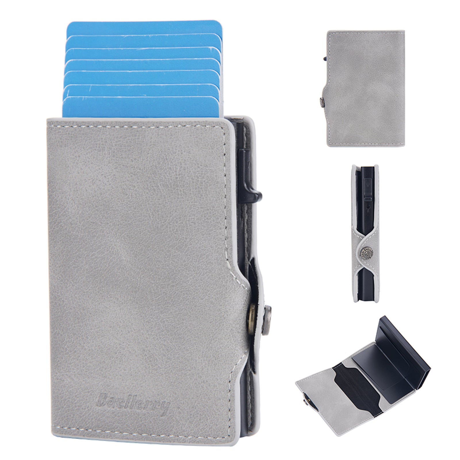 BAELLERRY K9296 Side Push Button Design RFID Blocking Card Holder Retro PU Leather Aluminum Alloy Men Credit Card Carrying Bag BAELLERRY K9296 Side Push Button Design RFID Blocking Card Holder Retro PU Leather Aluminum Alloy Men Credit Card Carrying Bag